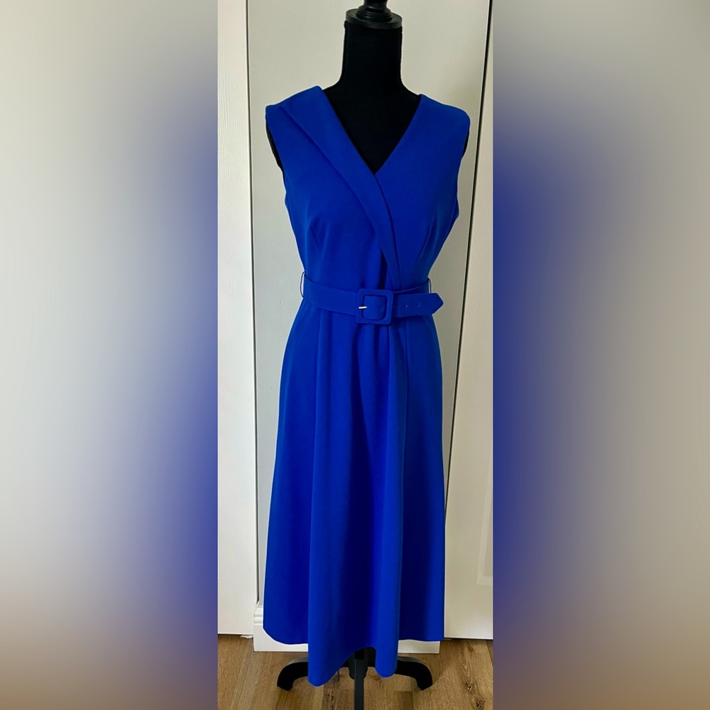 Calvin Klein Blue Belted A-line Dress